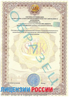 Образец сертификата соответствия (приложение) Череповец Сертификат ISO 13485
